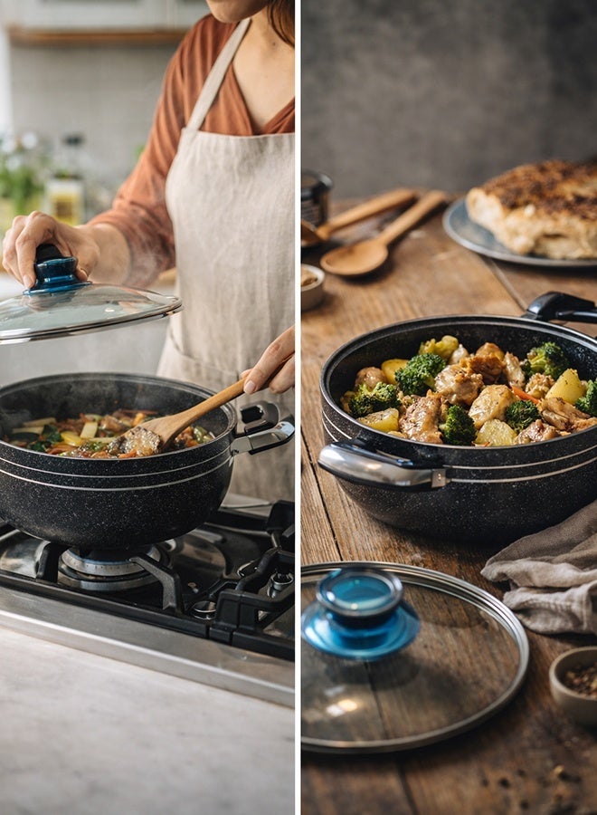 KAWASHI Dutch Oven 30cm with Glass Cover KW-SP - Extra-Large Non-Stick Cooking Pot, Even Heat Distribution, Durable Construction, Easy to Clean, Perfect for Stews, Soups & Healthy Cooking. - Image 2